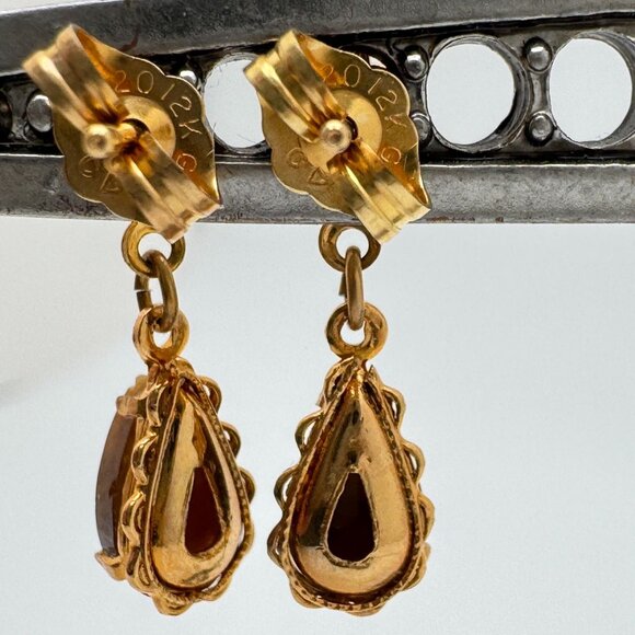 Vintage 14K Gold Post 12K Gold Filled Tigers Eye Drop Earrings Gift - Picture 4 of 6
